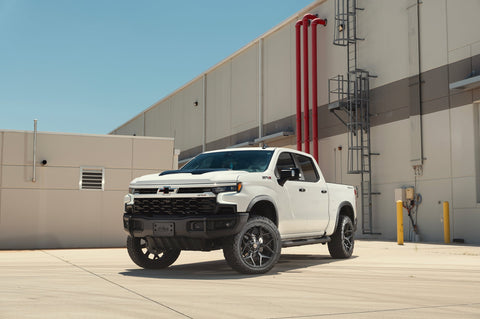 Chevrolet Silverado Zr2 4PLAY Wheels 4P06 Stealth Black 22x10 285x50x22 Nitto Tires 4 Inch Lift DLM Performance
