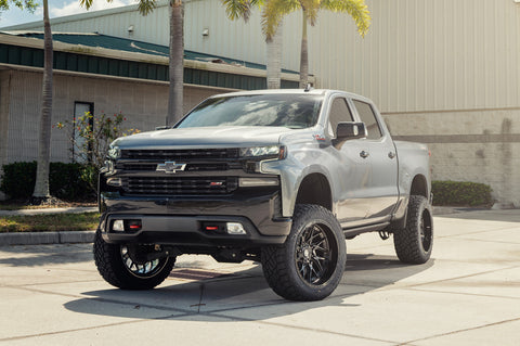 Chevy Silverado 4PLAY Wheels Gloss Black 4PL28 22x12 35x12.5x22 Sailun Terramax RT