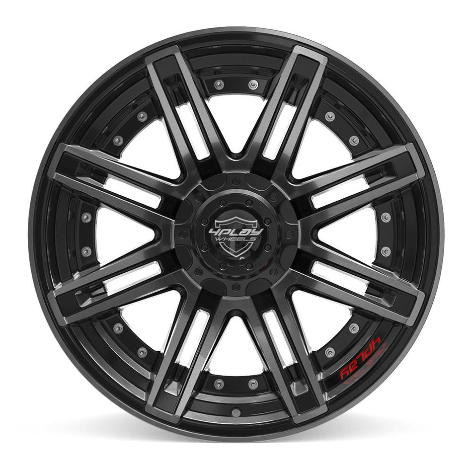 20x10 4P08 Gloss Black Brushed with Tinted Clear - 6x135 + 6x139.7 -18ET