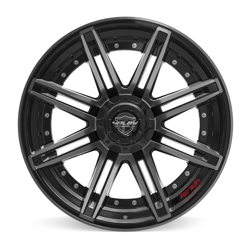 22x10 4P08 Gloss Black Brushed with Tinted Clear - 6x135 + 6x139.7 -18ET