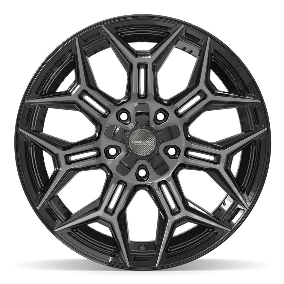 20x10 4P44 Gloss Black Brushed with Tinted Clear - 5x127 + 5x139.7 -18ET