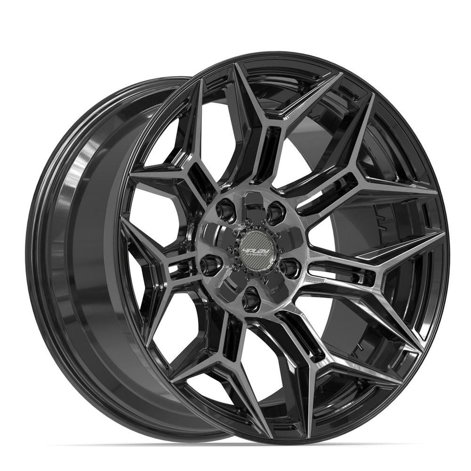 20x10 4P44 Gloss Black Brushed with Tinted Clear - 5x127 + 5x139.7 -18ET