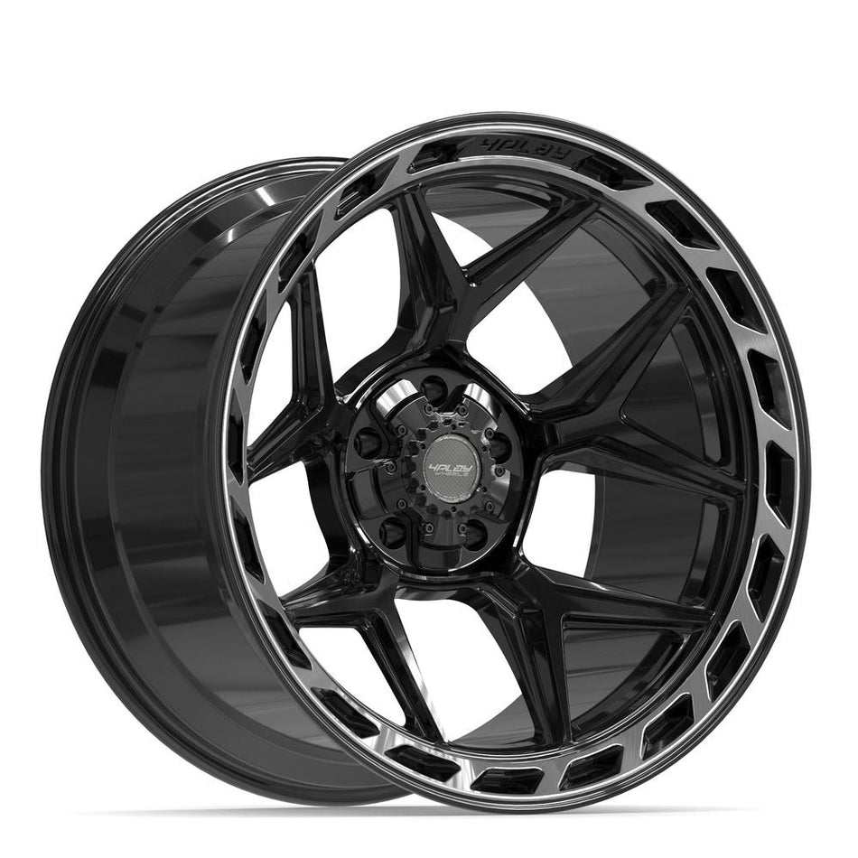 22x12 4P55 Gloss Black Brushed with Tinted Clear - 5x127 + 5x139.7 -44ET
