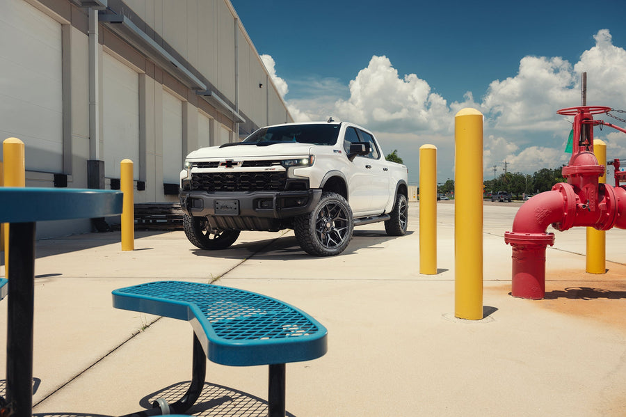 Chevrolet Silverado Zr2 4PLAY Wheels 4P06 Stealth Black 22x10 285x50x22 Nitto Tires 4 Inch Lift DLM Performance