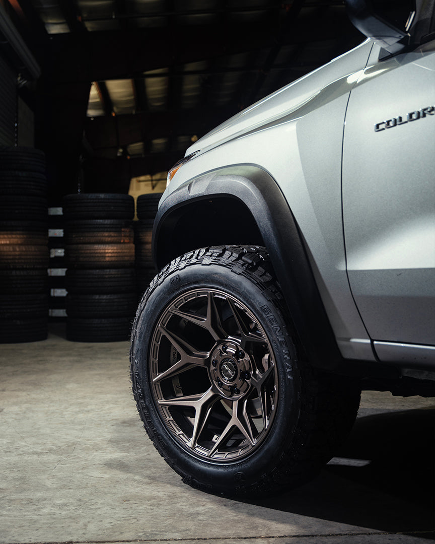Chevrolet Colorado Trail Boss 4PLAY Wheels 4P06 Bronze 20x10 Rims 275x55x20 General Grabber Tires Stock Suspension