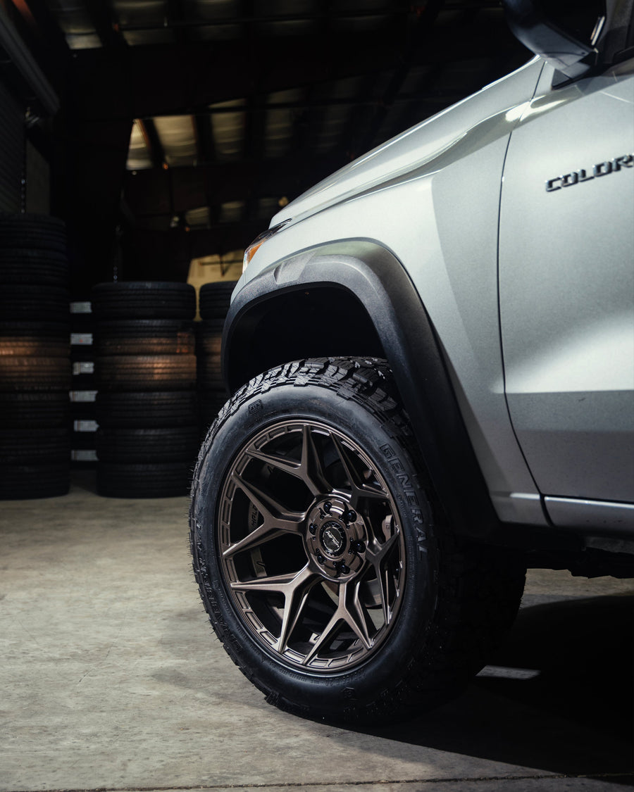 Chevrolet Colorado Trail Boss 4PLAY Wheels 4P06 Bronze 20x10 Rims 275x55x20 General Grabber Tires Stock Suspension