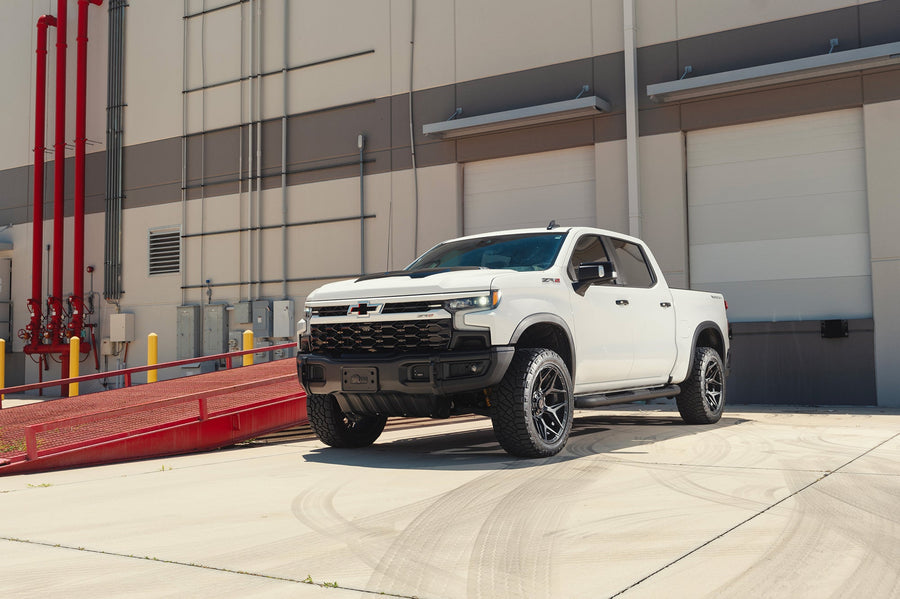 Chevrolet Silverado Zr2 4PLAY Wheels 4P06 Stealth Black 22x10 285x50x22 Nitto Tires 4 Inch Lift DLM Performance