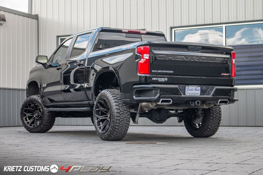 CHEVROLET SILVERADO 4PLAY WHEELS RIMS 4P83 22X12 35X12.5X22 FURY TIRES 6 INCH ROUGH COUNTRY LIFT BY KRIETZ CUSTOMS