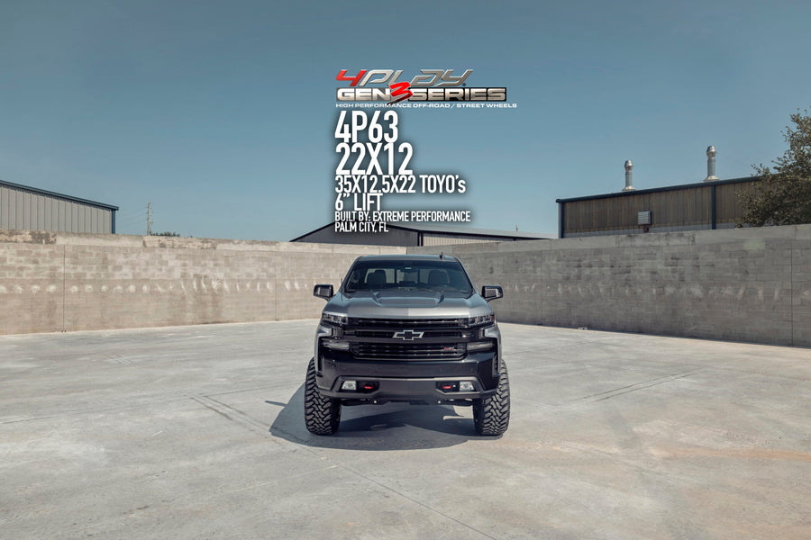 CHEVROLET SILVERADO 4PLAY WHEELS 4P63 G3 22X12 35X12.5X22 TOYO TIRES