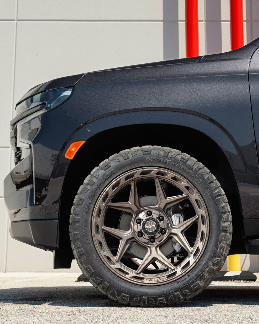 CHEVROLET TAHOE RIMS 4PLAY WHEELS 4P55 BRONZE 22X10 285X50X22 NITTO TIRES STOCK SUSPENSION