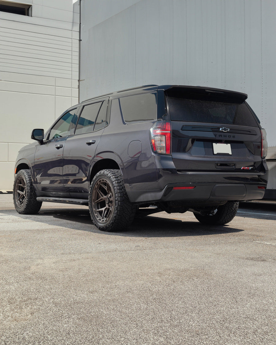 CHEVROLET TAHOE RIMS 4PLAY WHEELS 4P55 BRONZE 22X10 285X50X22 NITTO TIRES STOCK SUSPENSION
