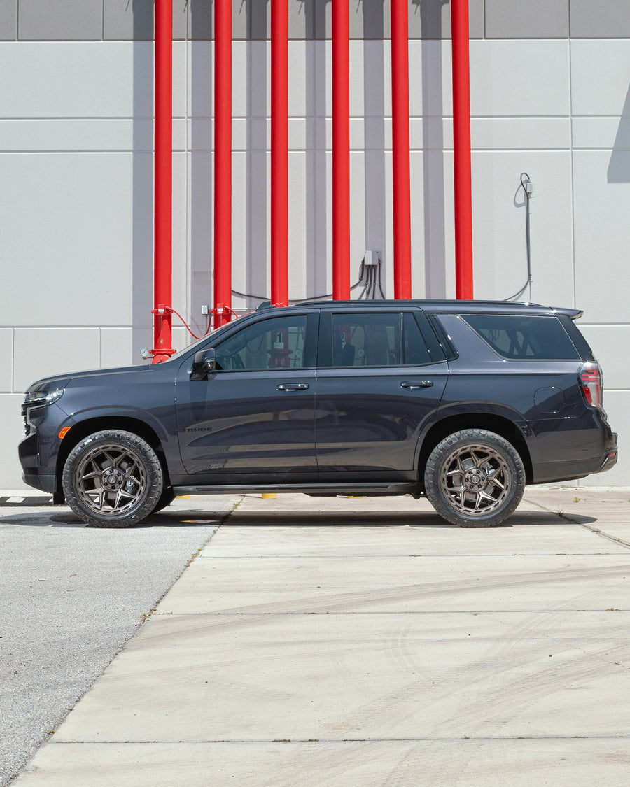 CHEVROLET TAHOE RIMS 4PLAY WHEELS 4P55 BRONZE 22X10 285X50X22 NITTO TIRES STOCK SUSPENSION