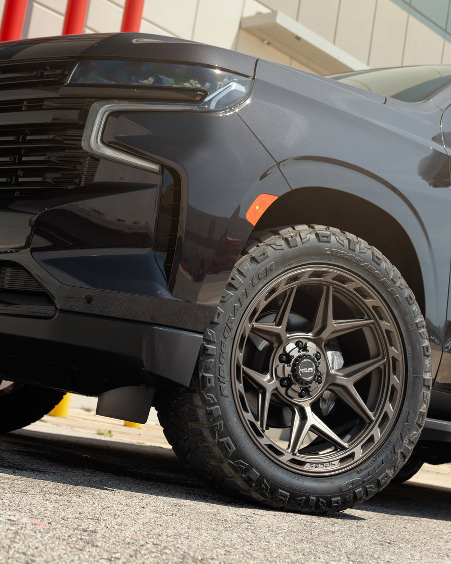 CHEVROLET TAHOE RIMS 4PLAY WHEELS 4P55 BRONZE 22X10 285X50X22 NITTO TIRES STOCK SUSPENSION