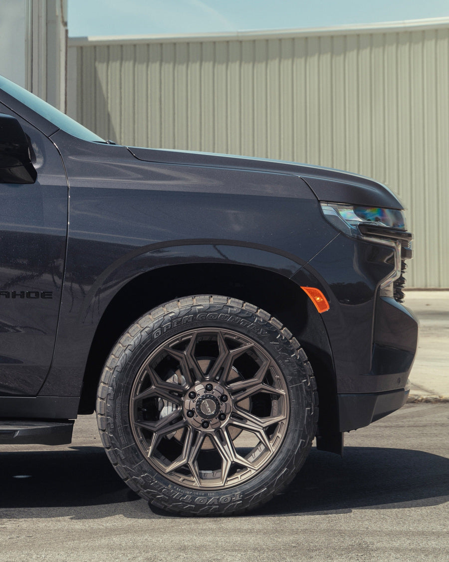 CHEVROLET TAHOE RIMS 4PLAY WHEELS 4P83 BRONZE 22X10 33X12.5X22 TOYO TIRES STOCK SUSPENSION