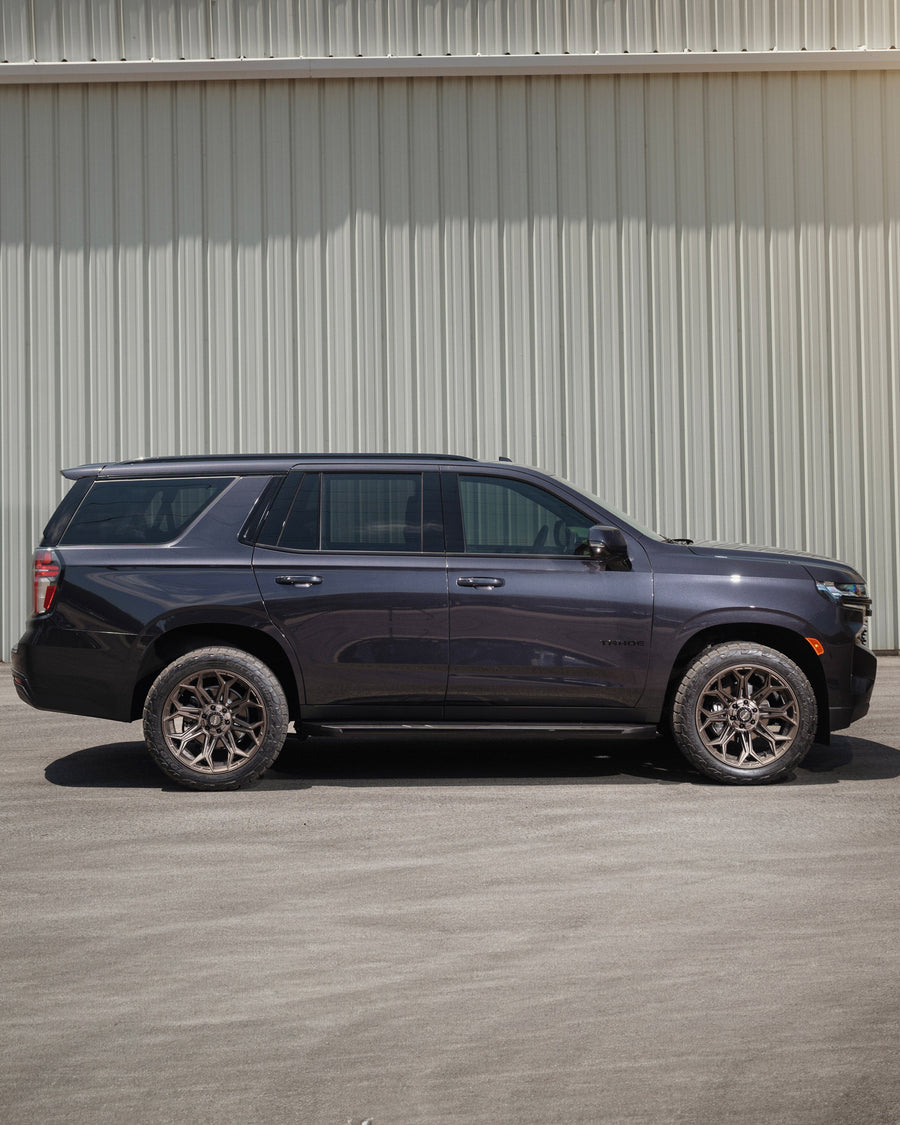 CHEVROLET TAHOE RIMS 4PLAY WHEELS 4P83 BRONZE 22X10 33X12.5X22 TOYO TIRES STOCK SUSPENSION