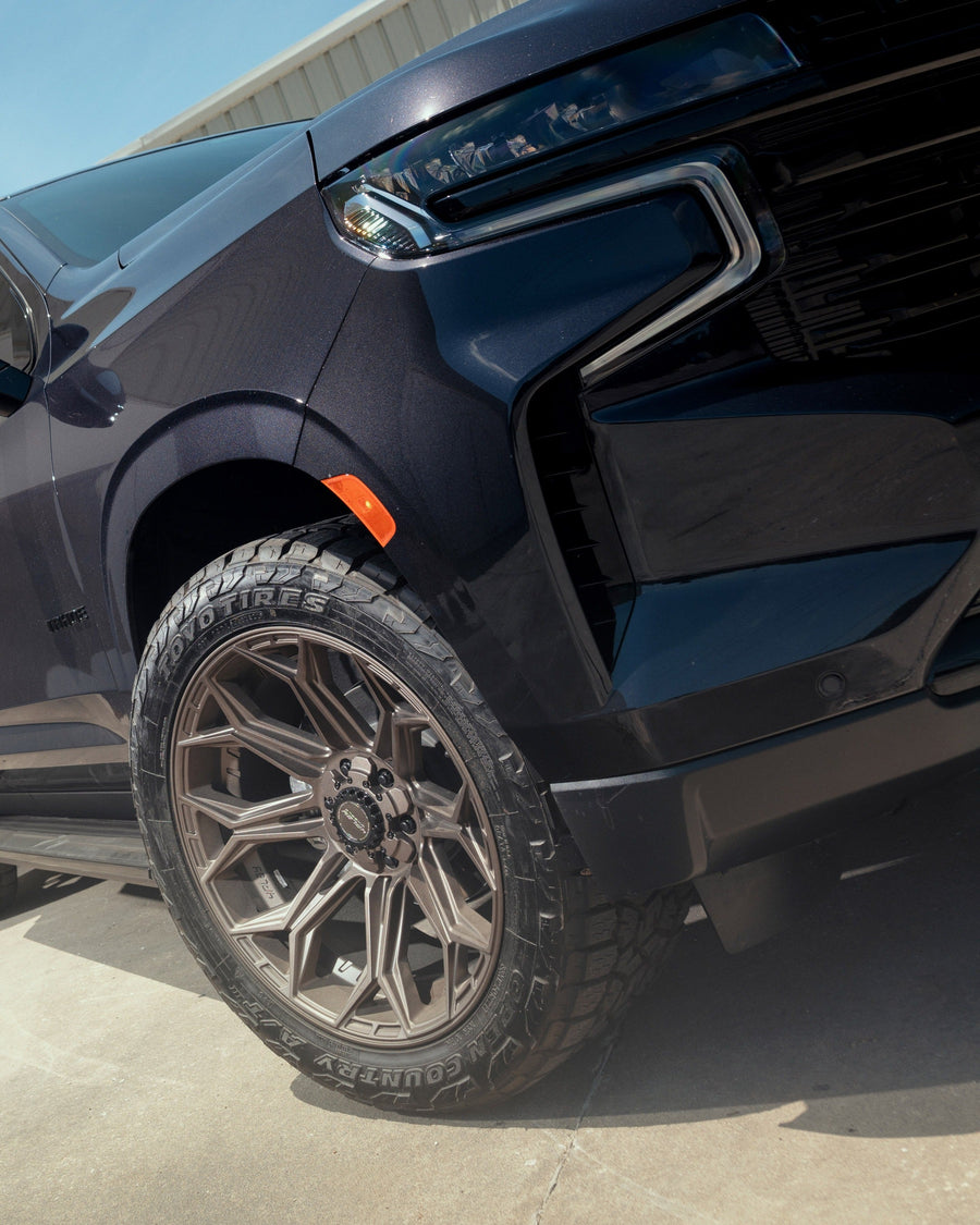 CHEVROLET TAHOE RIMS 4PLAY WHEELS 4P83 BRONZE 22X10 33X12.5X22 TOYO TIRES STOCK SUSPENSION
