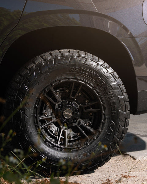 CHEVROLET TAHOE RIMS 4PLAY WHEELS 4PS01 17X9 33X12.5X17 NITTO TIRES STOCK SUSPENSION