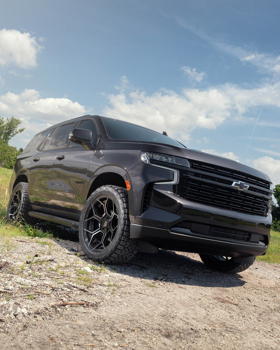 CHEVROLET TAHOE RIMS 4PLAY WHEELS 4PS26 22X10 33X12.5X22 NITTO TIRES STOCK SUSPENSION