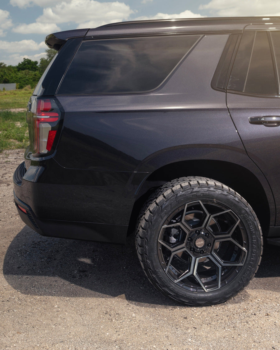CHEVROLET TAHOE RIMS 4PLAY WHEELS 4PS26 22X10 33X12.5X22 NITTO TIRES STOCK SUSPENSION