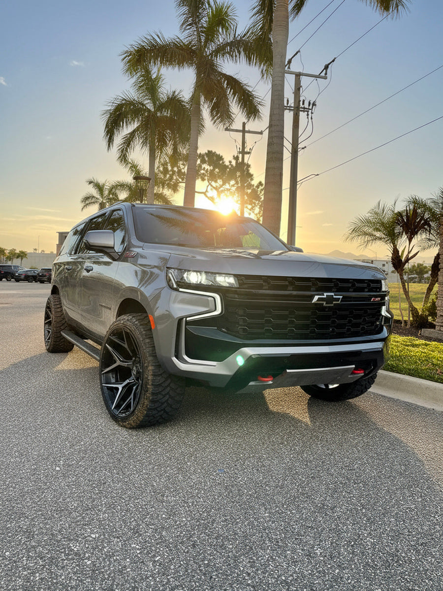 Chevrolet Suburban 4PLAY Wheels Brushed Black 4P06 Rims 24x12 33x12.5x24 RBP Tires Stock Suspension