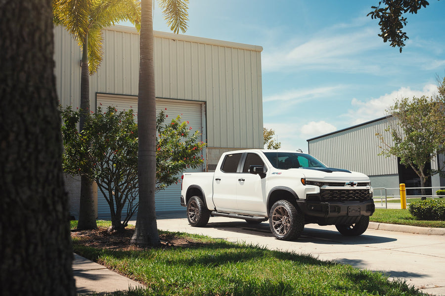 Chevrolet Silverado Zr2 4PLAY Wheels 4P83 Bronze 22x10 33x12.5x22 Toyo Tires 4 Inch Lift DLM Performance