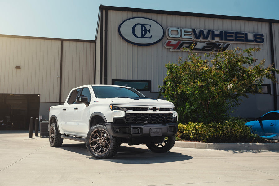 Chevrolet Silverado Zr2 4PLAY Wheels 4P83 Bronze 22x10 33x12.5x22 Toyo Tires 4 Inch Lift DLM Performance