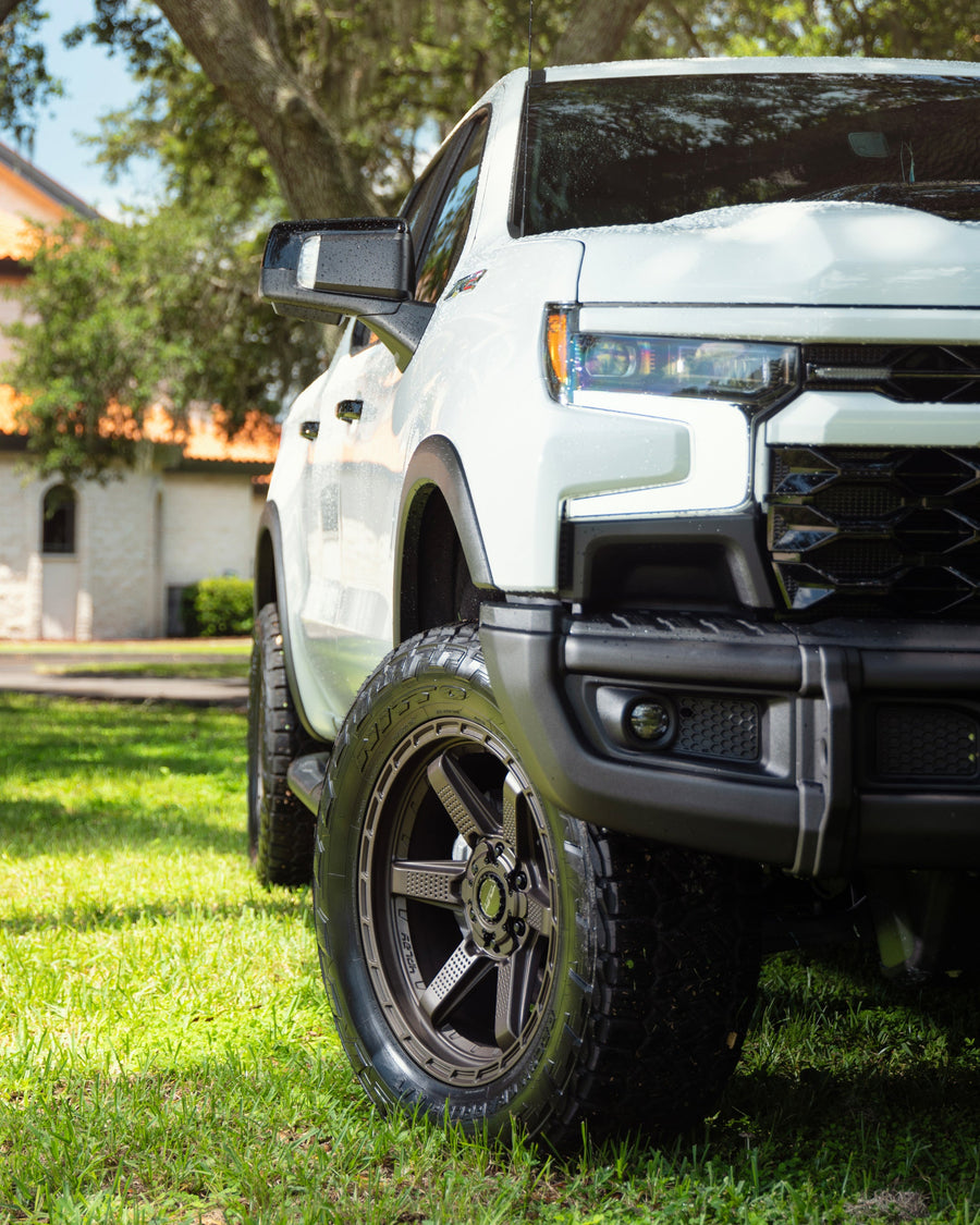 Chevrolet Silverado Zr2 4PLAY Wheels 4PS63 Bronze Rims 20x9 305x55x20 Nitto Tires 4 Inch Lift DLM Performance