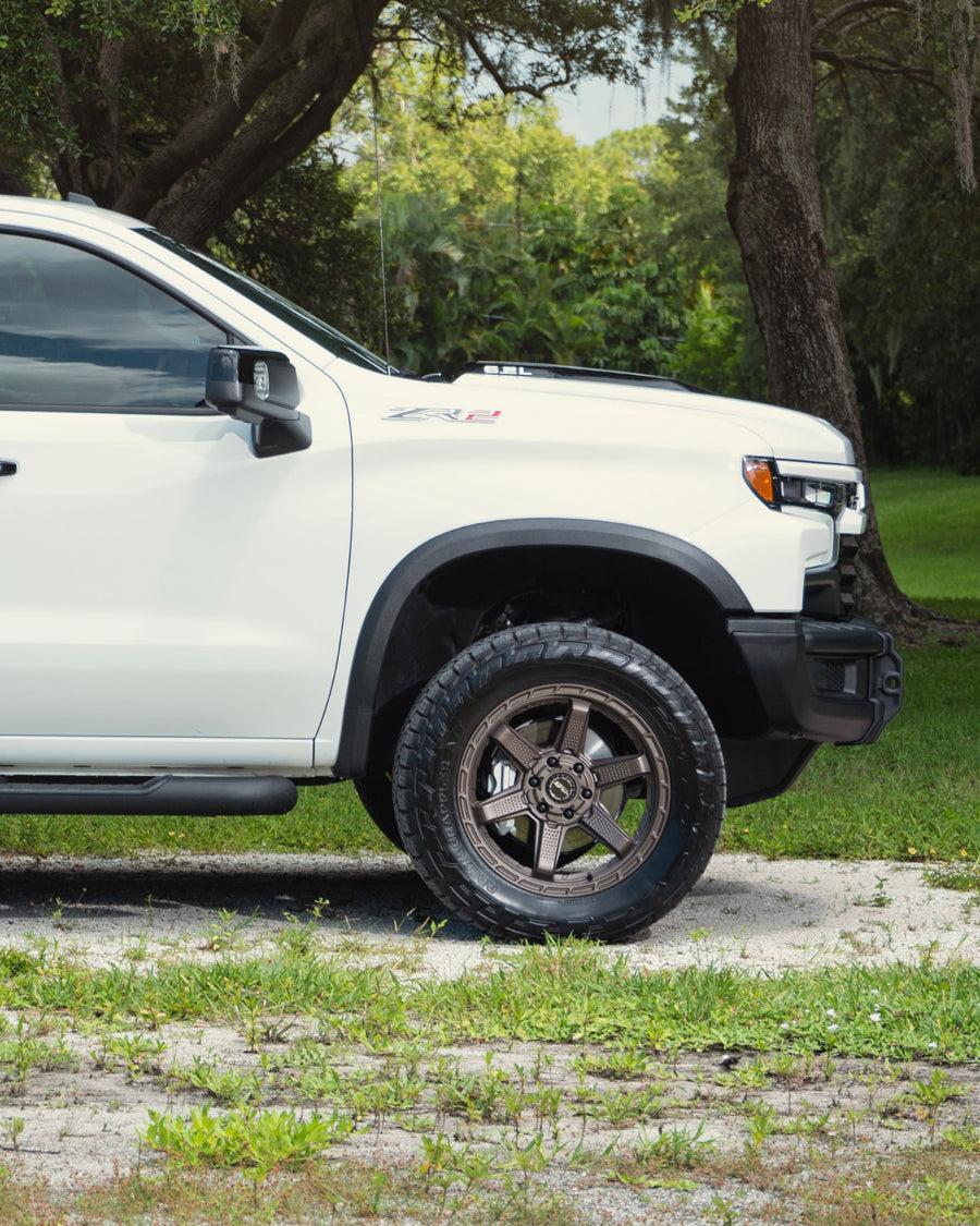 Chevrolet Silverado Zr2 4PLAY Wheels 4PS63 Bronze Rims 20x9 305x55x20 Nitto Tires 4 Inch Lift DLM Performance