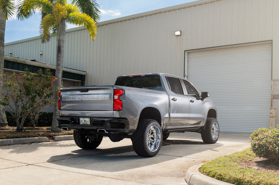 Chevy Silverado 4PLAY Wheels Chrome 4PL28 22x12 35x12.5x22 Sailun Terramax RT