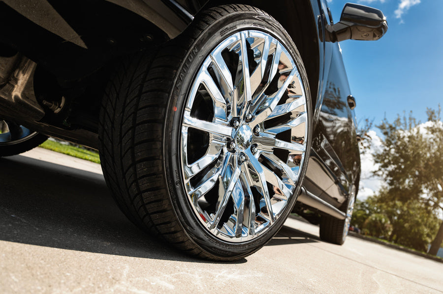 Chevy Suburban Z71 OE Wheels CV33 Chrome 24x10 295x35x24 Sailun Atrezzo SVR LX+