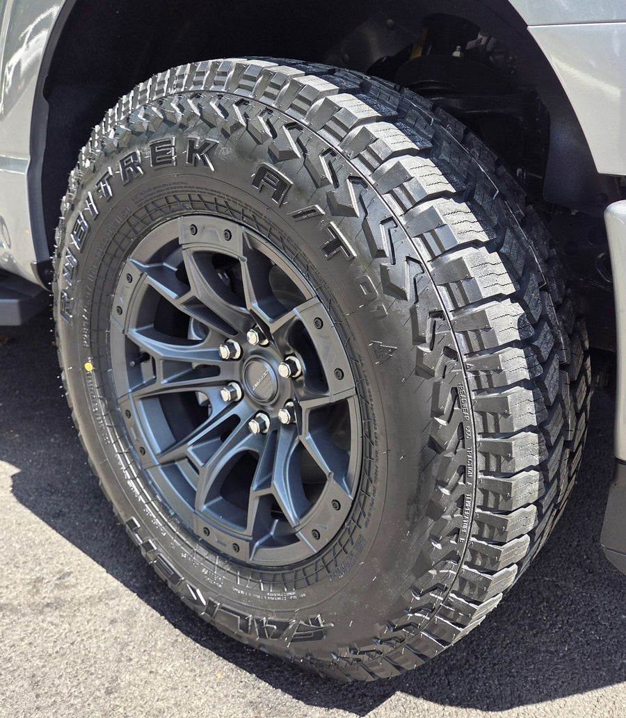 Ford F150 DEFIANT Wheels DF04 Dark Satin Charcoal 17×9 285-70-17 Falken Rubitrek A/T Tire