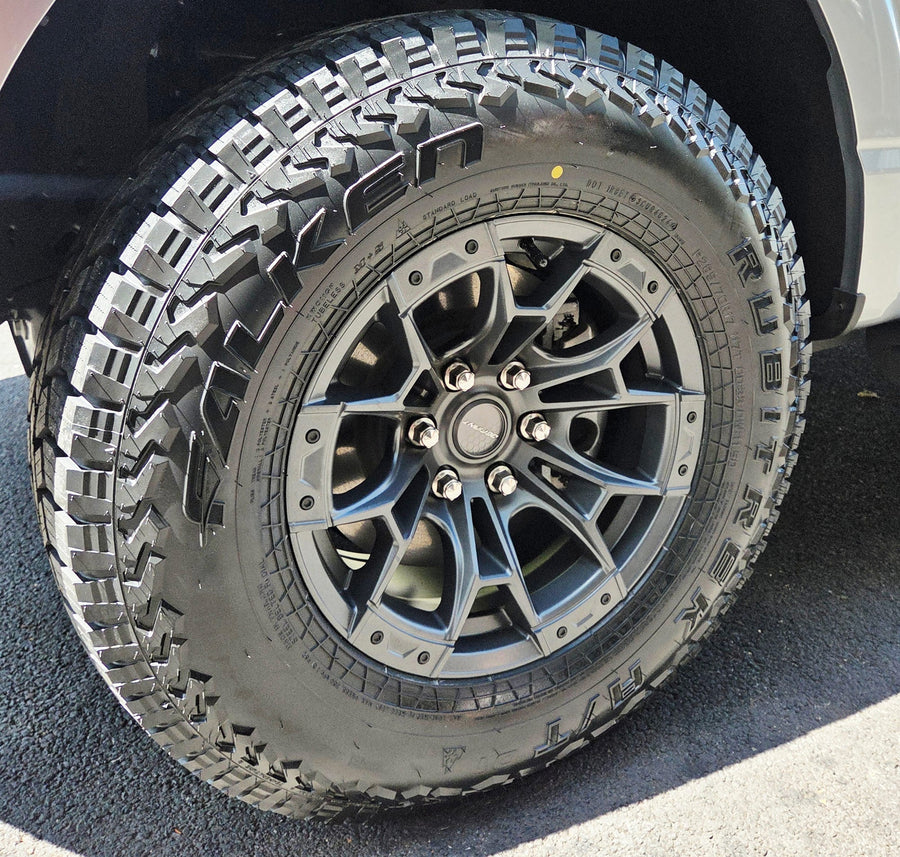 Ford F150 DEFIANT Wheels DF04 Dark Satin Charcoal 17×9 285-70-17 Falken Rubitrek A/T Tire