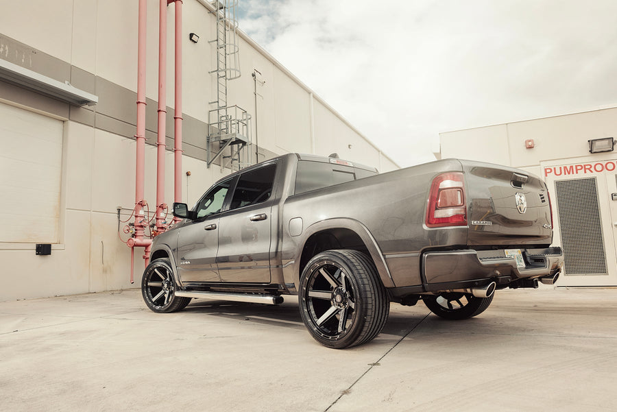 RAM 1500 4PLAY WHEELS 4P63 G3 24X12 ON 335X30X24 CONTINENTAL TIRES STOCK HEIGHT