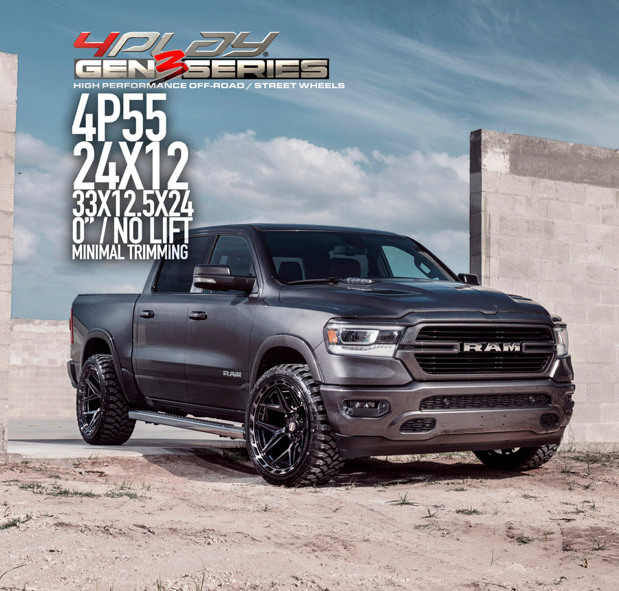 RAM 1500 4PLAY WHEELS G3 4P55 24X12 33X12.5X24 TIRE NO LIFT