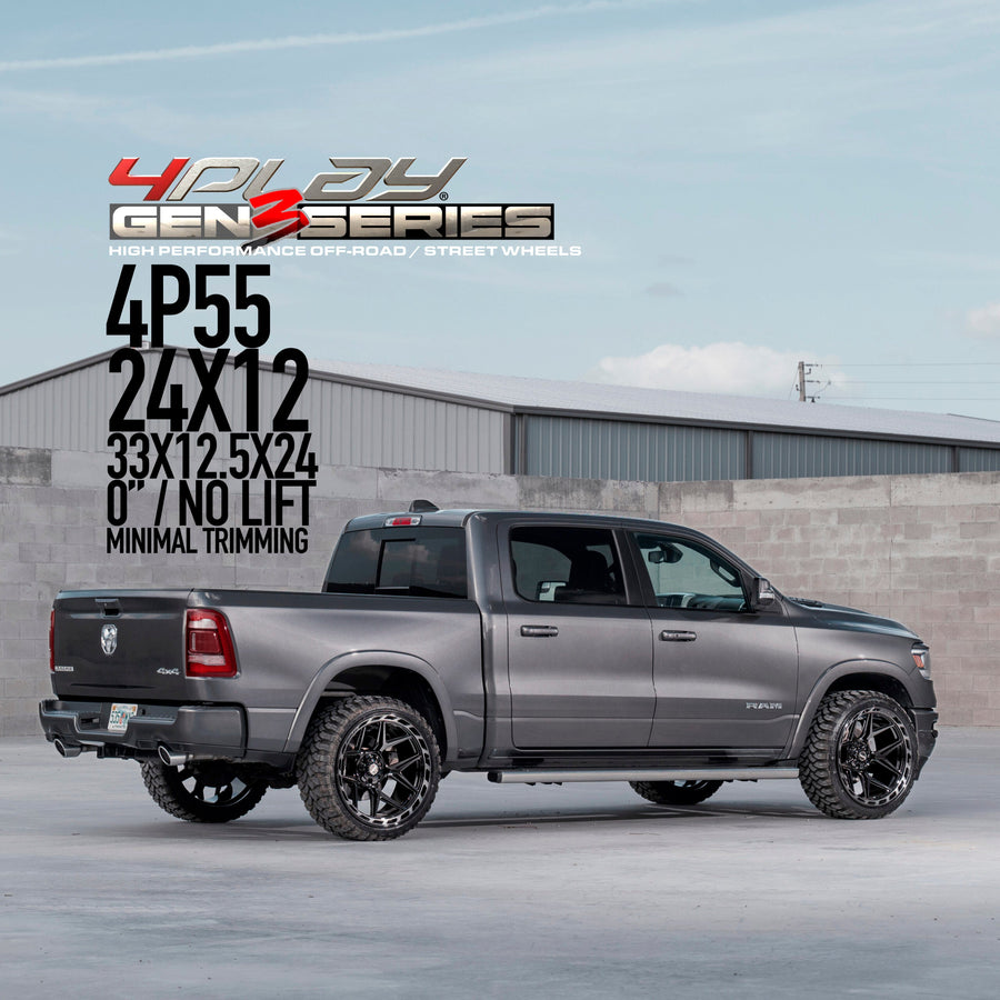 RAM 1500 4PLAY WHEELS G3 4P55 24X12 33X12.5X24 TIRE NO LIFT