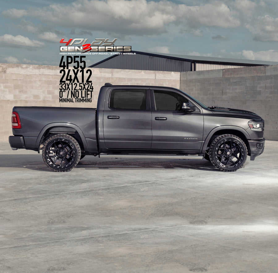 RAM 1500 4PLAY WHEELS G3 4P55 24X12 33X12.5X24 TIRE NO LIFT