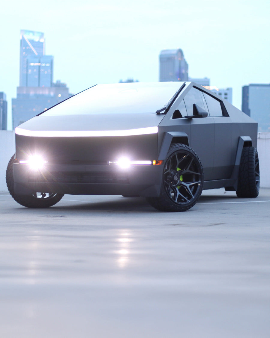 ’24 Tesla Cybertruck on 4PLAY Wheels 4P06 24x12 Wrapped in 33x12.5x24 Tires by Wheel and Tire Exchange