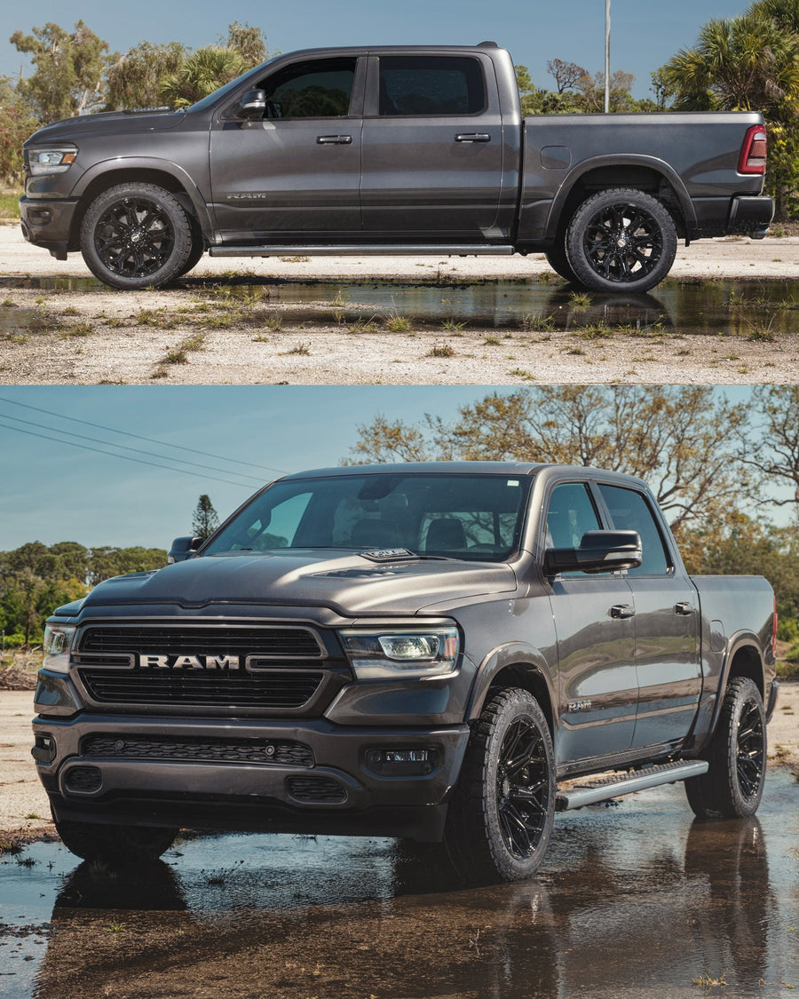 Ram 1500 4PLAY Wheels 4P83 Black 22x10 Toyo Tires 33x12.5x22 Stock Suspension